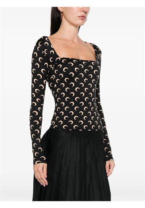 top moon printed jersey ls squareneck nero e tan MARINE SERRE | WTS017ACJER0001IT99